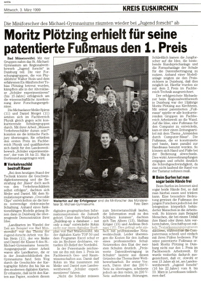 Moritz Plötzing erhielt für seine patentierte Fußmaus den 1. Preis
