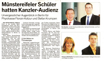 Münstereifeler Schüler hatten Kanzler-Audienz