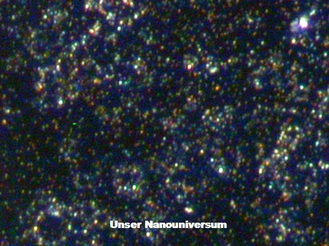 Dunkelfeldmikroskopische Aufnahme im optischen Nahfeld von Nanokügelchen aus Gold