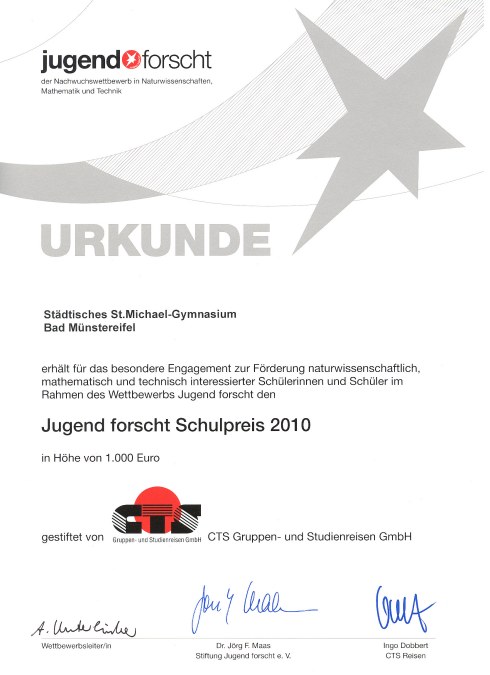 Das St. Michael-Gymnasium gewinnt den Schulpreis auf dem Regionalwettbewerb in Köln