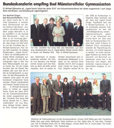Bundeskanzlerin empfing Bad Münstereifeler Gymnasiasten