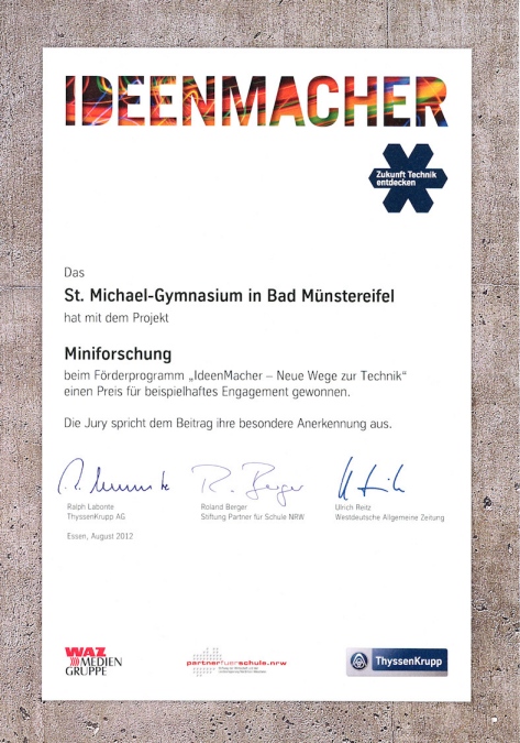 This is the award certificate (source: ThyssenKrupp)