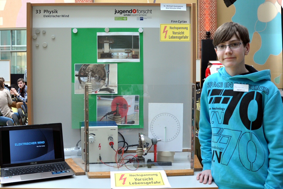 Finn Cyriax used high voltage to produce wind at the regional contest in Düsseldorf